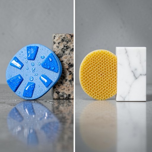Comparison of OUDU wet and dry diamond polishing pads on stone samples