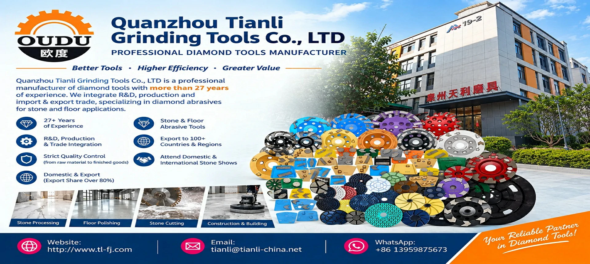 Quanzhou Tianli professional diamond tools and grinding abrasives banner