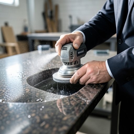 OUDU 4 inch diamond polishing pad polishing curved undermount sink cutout on granite